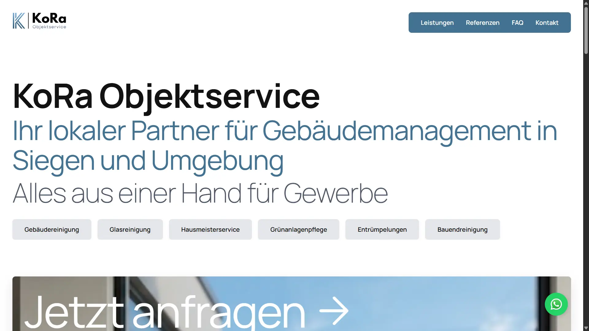 KoRa Objektservice Website – Startseite
