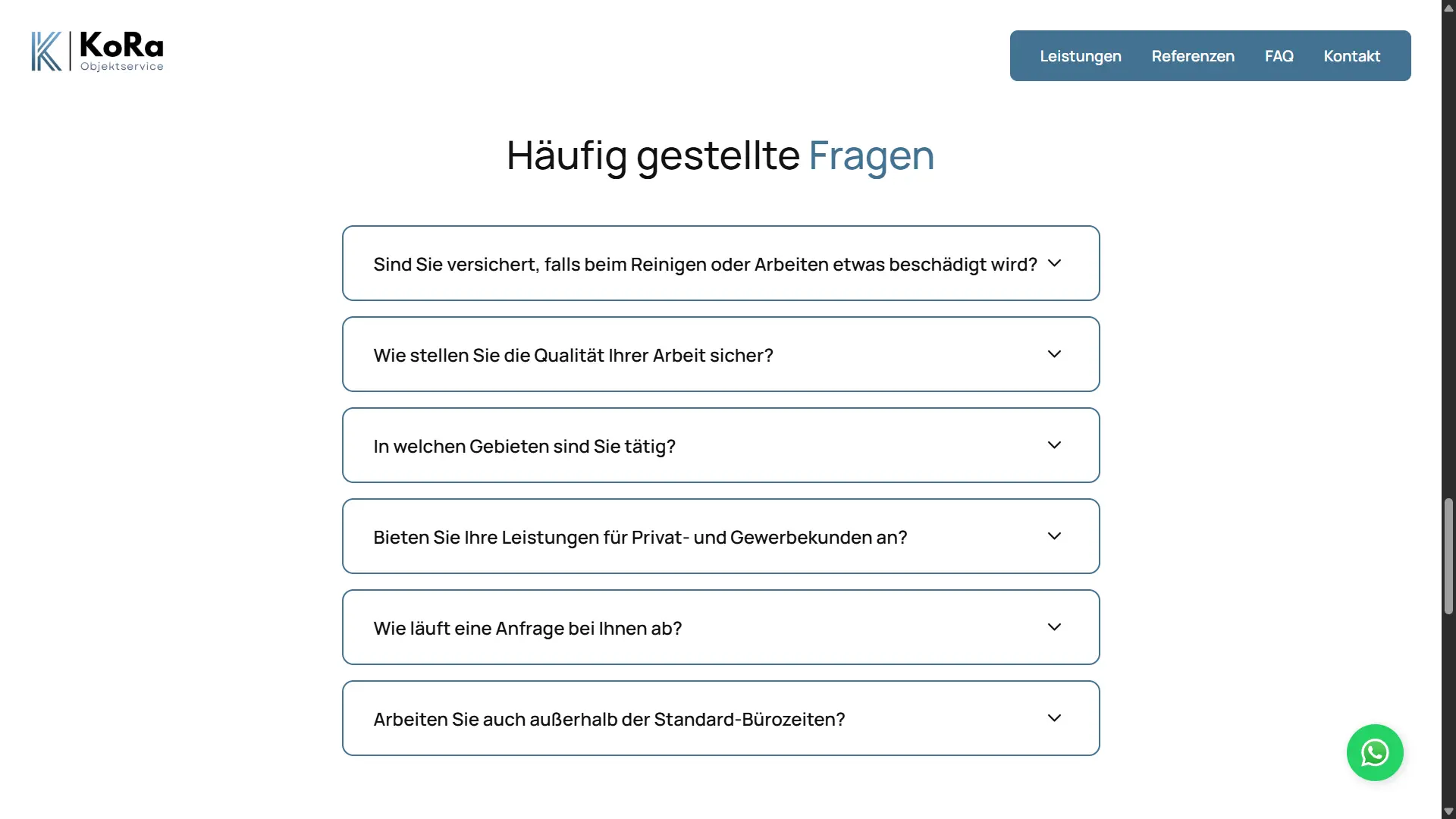 KoRa Objektservice Website – FAQ